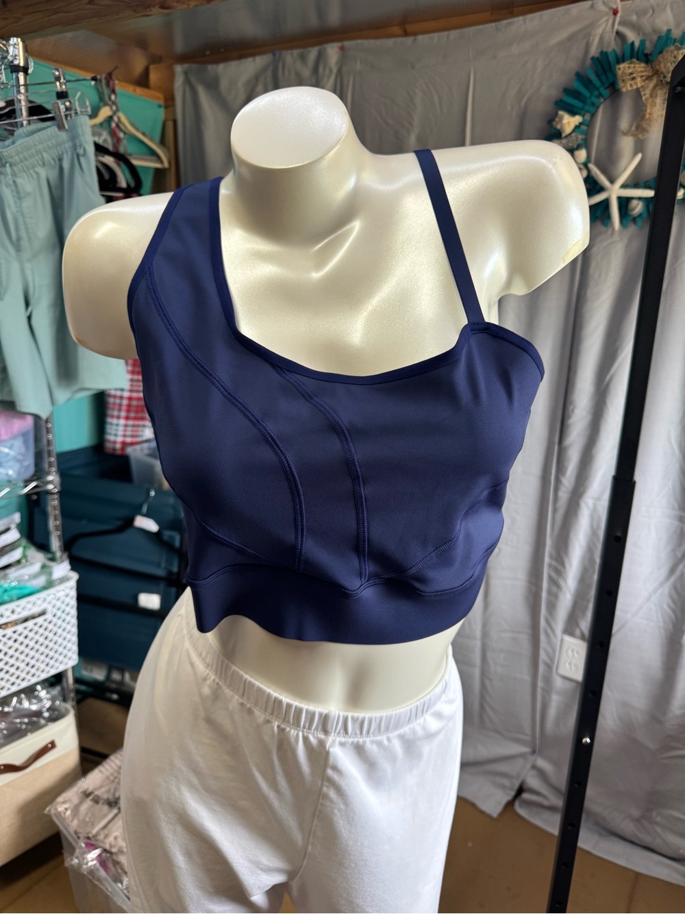 Asymmetrical Navy Sports Crop Top - Women's Active Bra